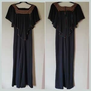 VINTAGE 70s rainbow crochet trim wide leg disco cape top jumpsuit